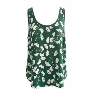 Green Floral Sleeveless Polyester Blouse Medium